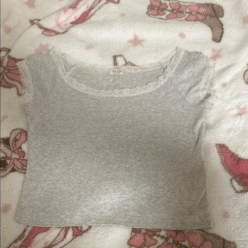 brandy mellville/john galt grey lace off shoulder top